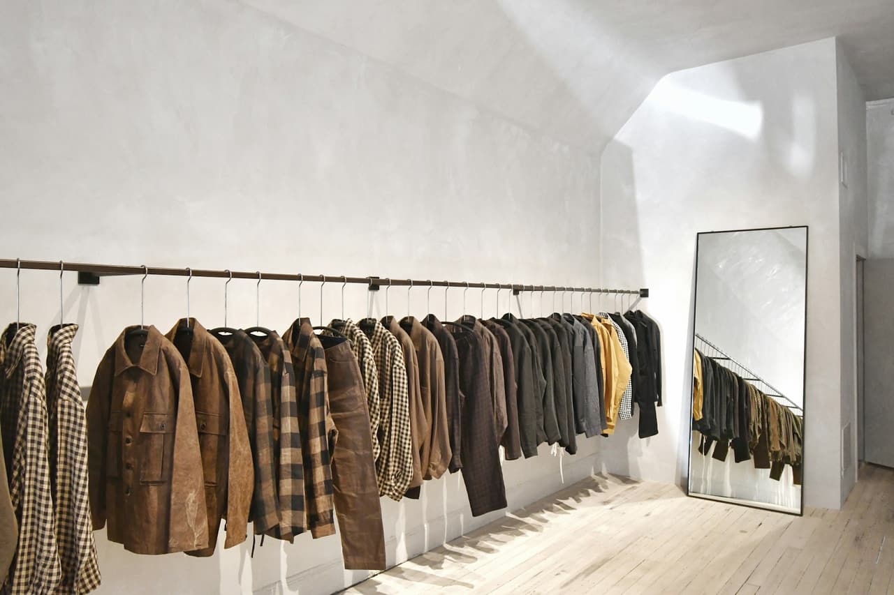Rail of menswear inside a London boutique